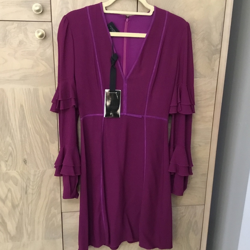 Giambattista Valli NWT Purple Long Ruffled Sleeve V- Neck Dress - EU38